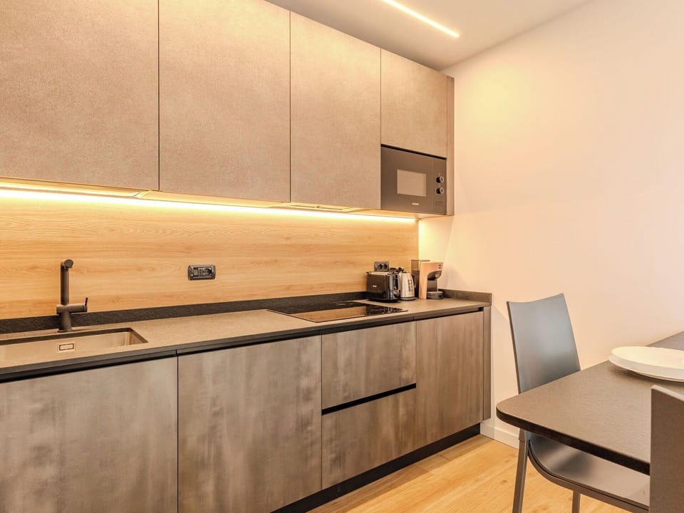 Countertop, Wood, Kitchen, Interior Design, Flooring, Furniture, Floor, Cabinetry, Home Appliance, Kitchen Appliance