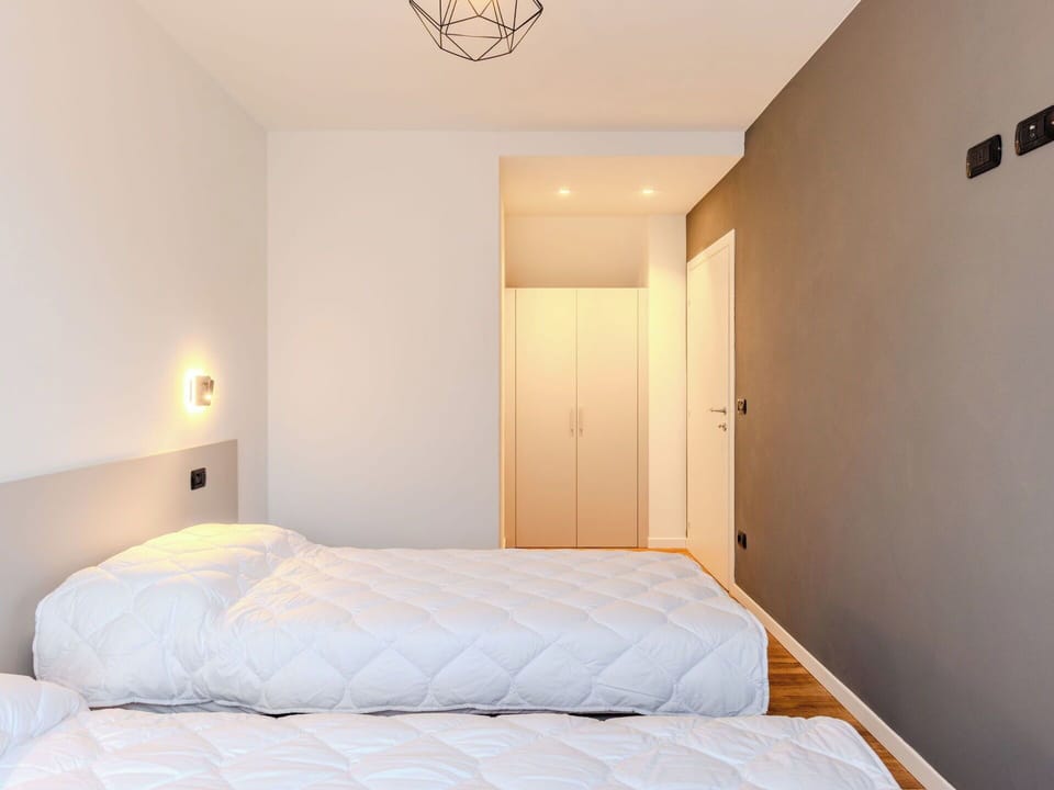 Interior Design, Bedroom, Bed, Flooring, Furniture, Wood, Floor, Ceiling, Room, Lighting