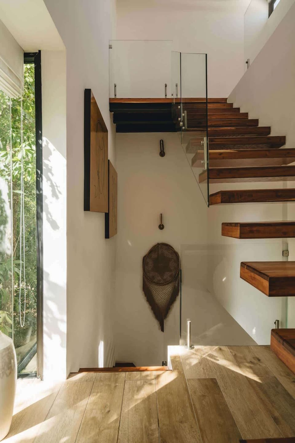 Stairs to the second floor with decoration.