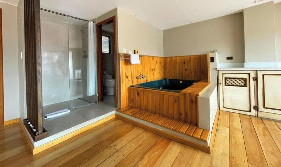 Shower, towels, soap, shampoo