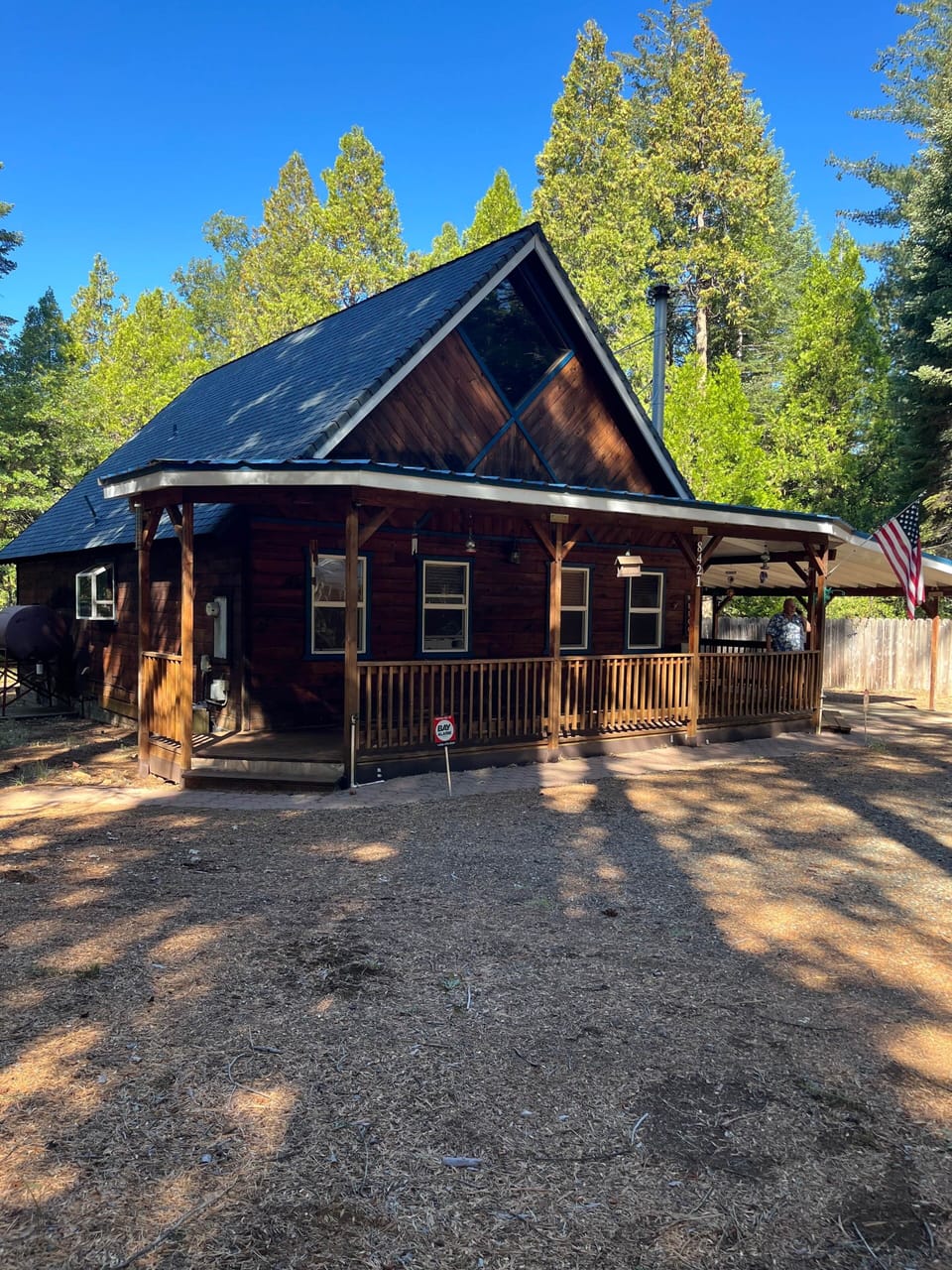 Peaceful front deck of cabin