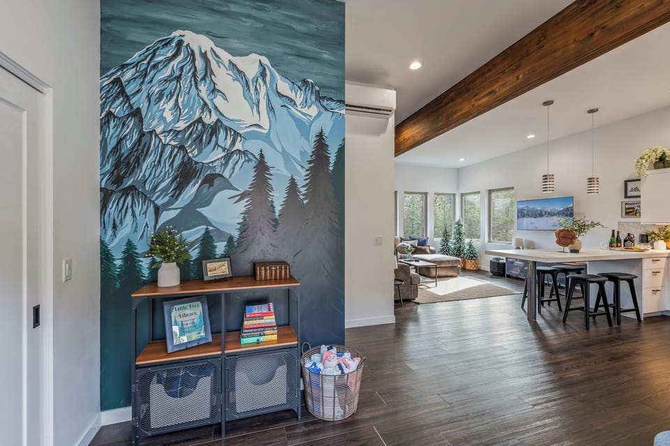 Front entry with stunning mountain mural