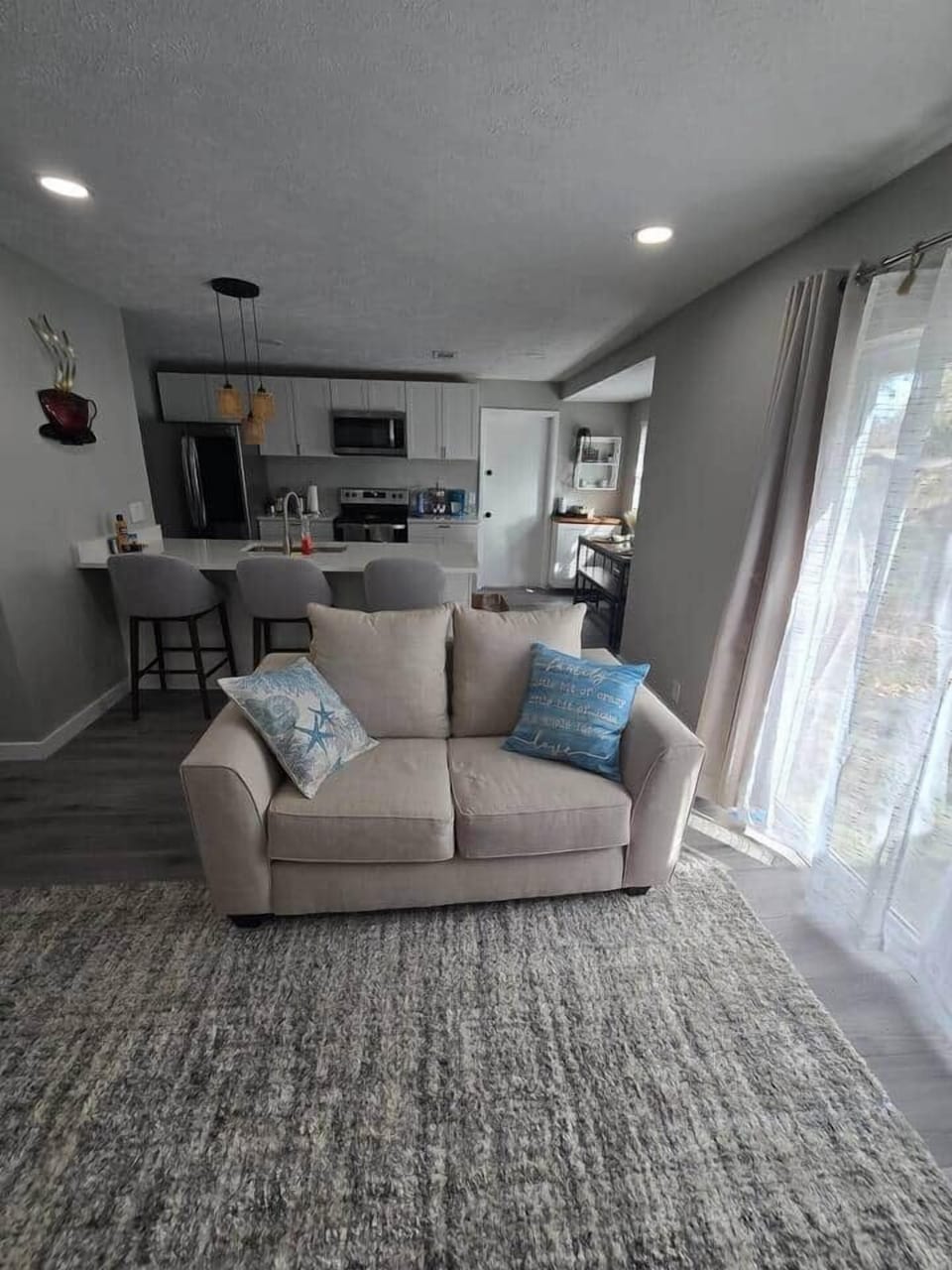Sofa And Kitchen Bar Area