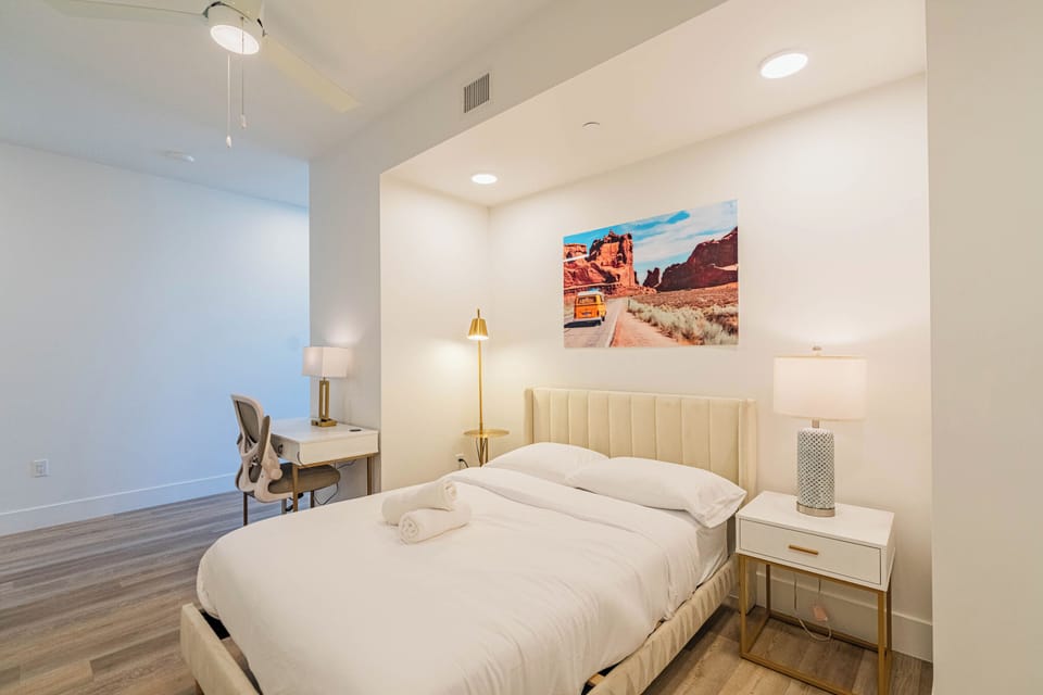 Luxury Apartment, 1 Double Bed, Pets Allowed, City View | Desk, laptop workspace, blackout drapes, iron/ironing board