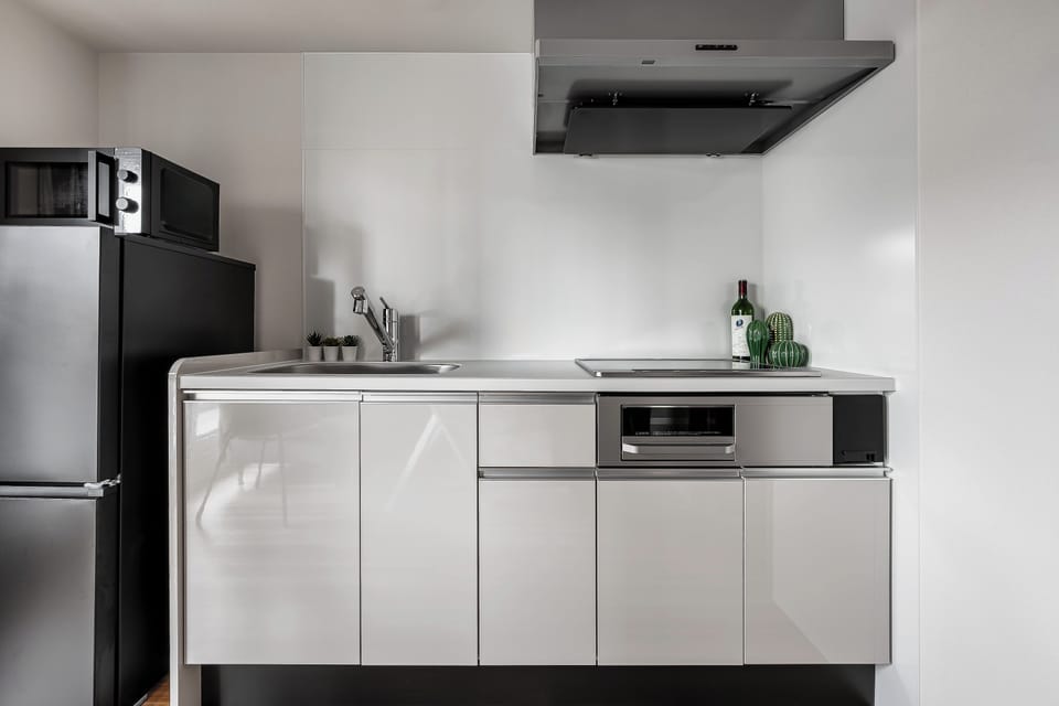 Apartment | Private kitchen | Fridge, microwave, stovetop, cookware/dishes/utensils