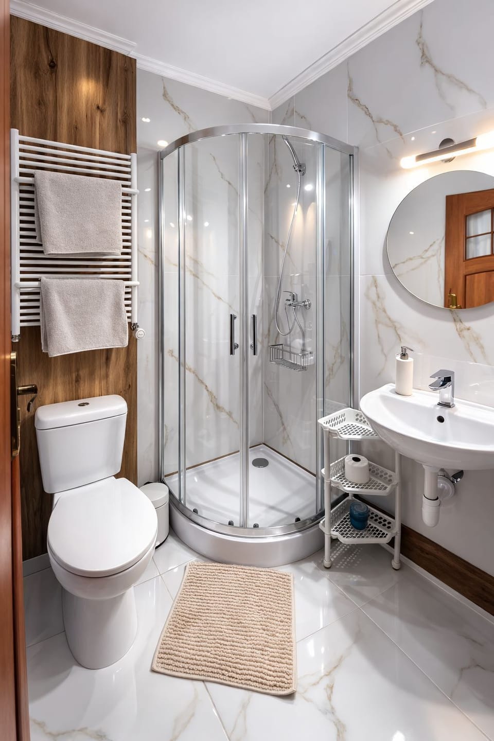 Shower, towels, toilet paper