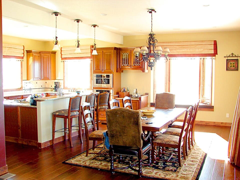 A warm, open dining and bar area