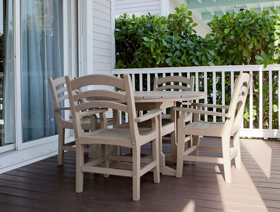 Every villa features two balconies, one on each level.