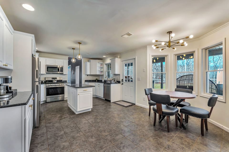 Bright open kitchen, fully stocked for large family meals
