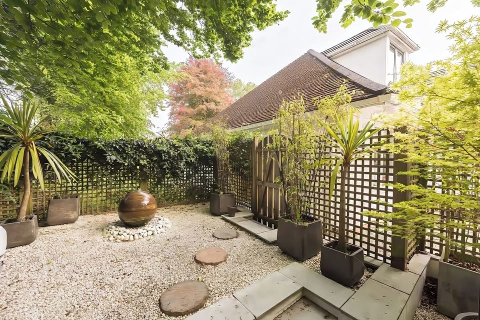 Tranquil garden with stylish outdoor decor