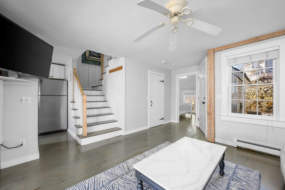 The living room flows into the kitchen