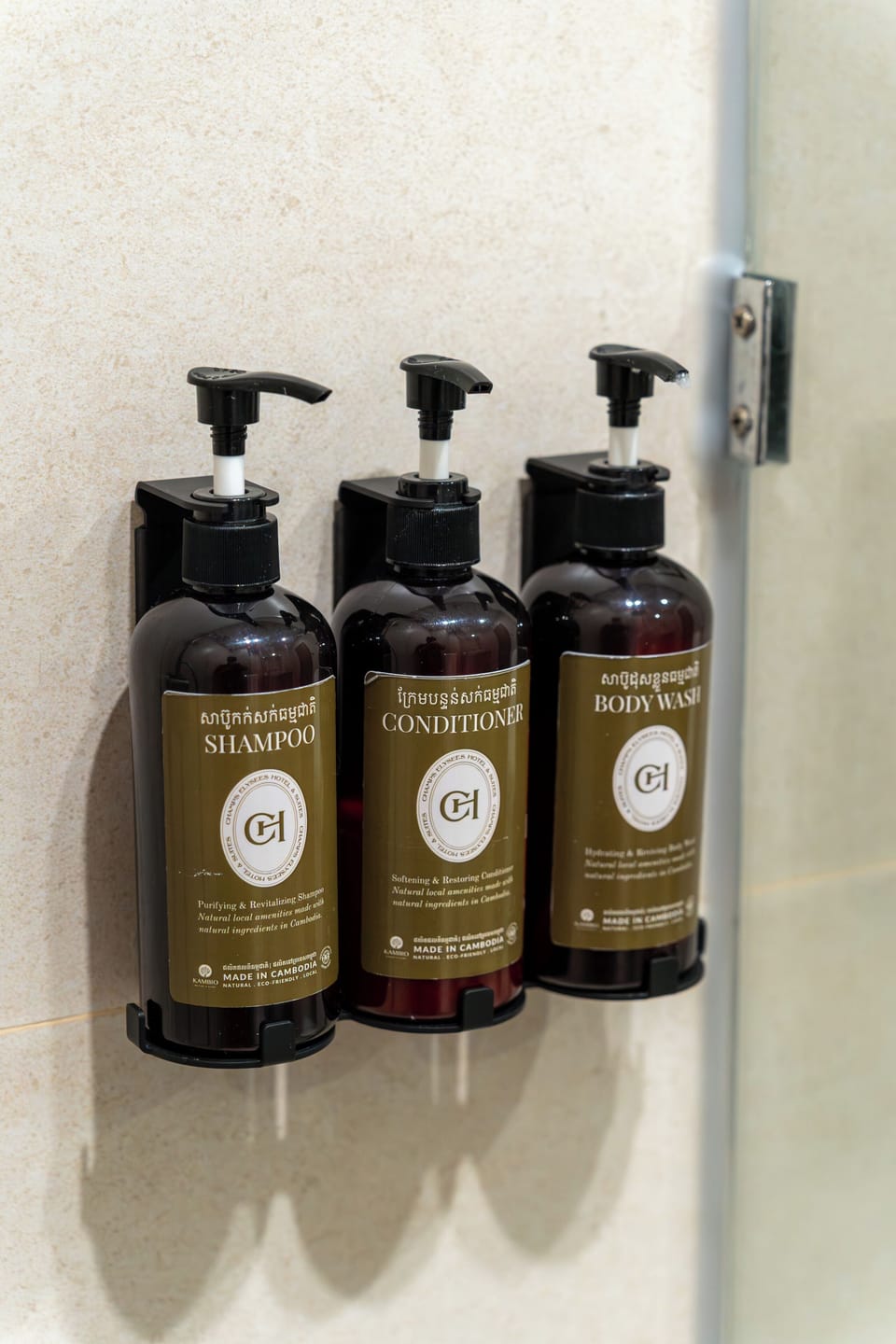 Shower, hair dryer, slippers, towels