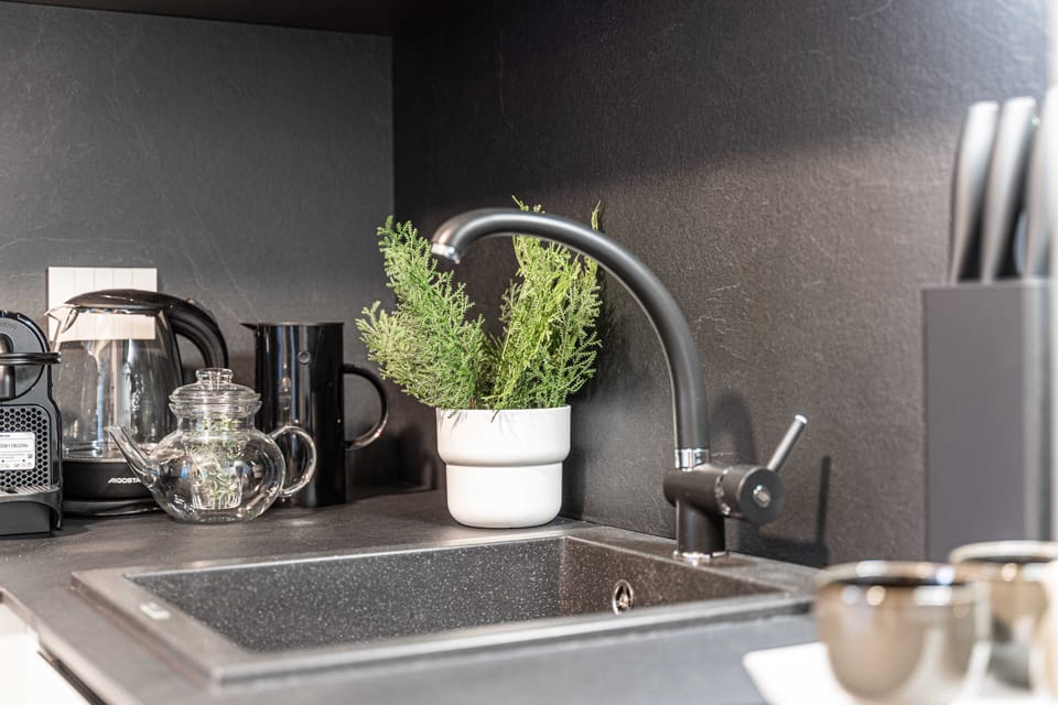 Studio, Terrace | Private kitchen | Espresso maker, electric kettle, dining tables
