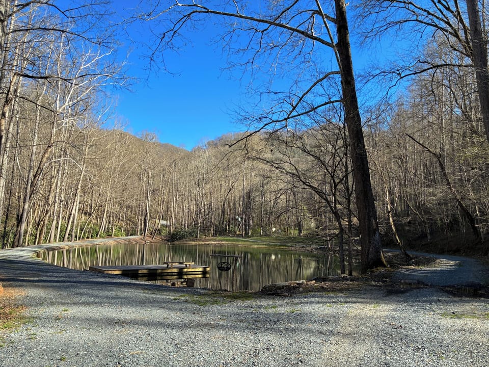 Trout fishing Pond with dock and walking trail (Nana's Loop)  around it