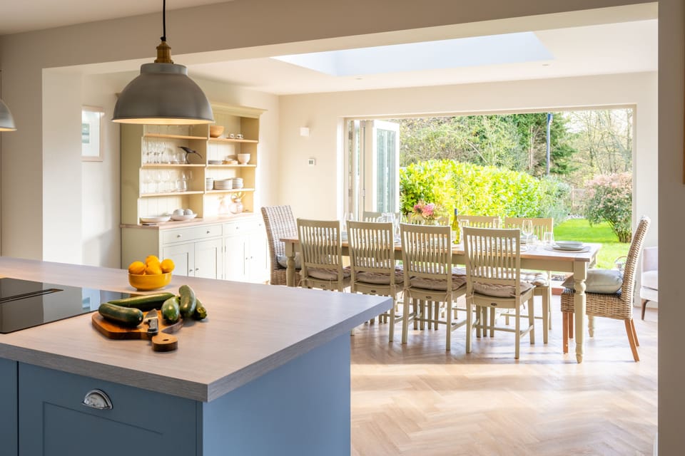 Ground floor: Over to the dining area and garden from the kitchen