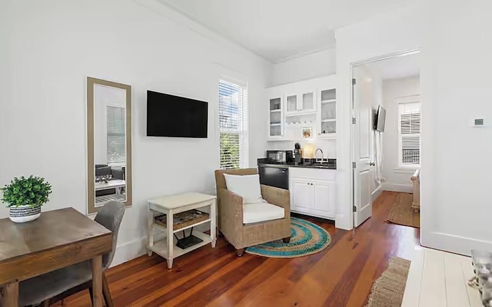 Carriage House living and kitchenette