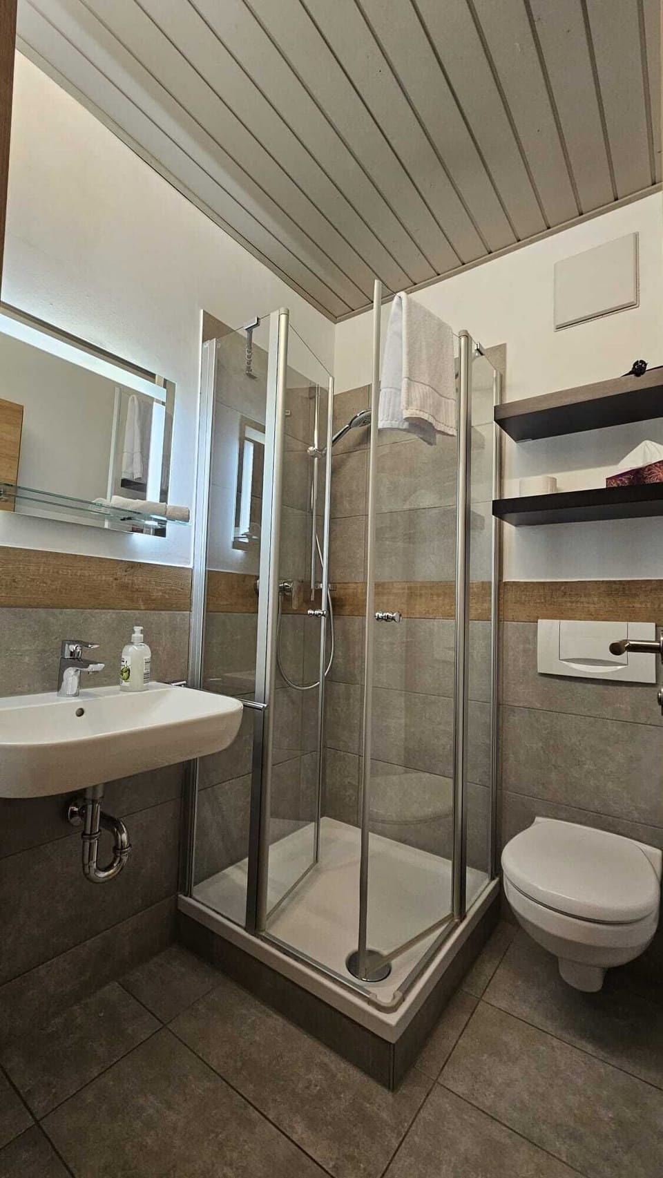 Comfort Double Room | Bathroom | Shower, hair dryer, towels, soap