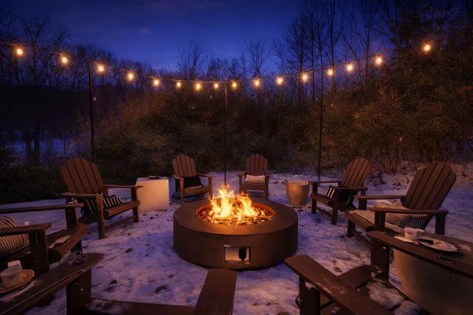 Toast marshmallows and swap stories by the secluded fire pit
