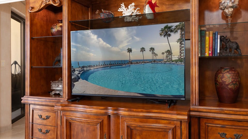 Elegant wooden entertainment center.