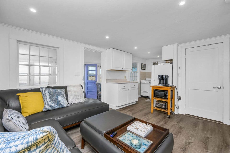The living room flows into the kitchen