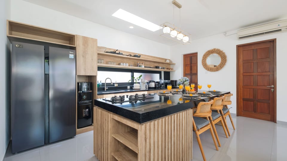 Villa, Pool View | Private kitchen | Fridge, microwave, stovetop, highchair