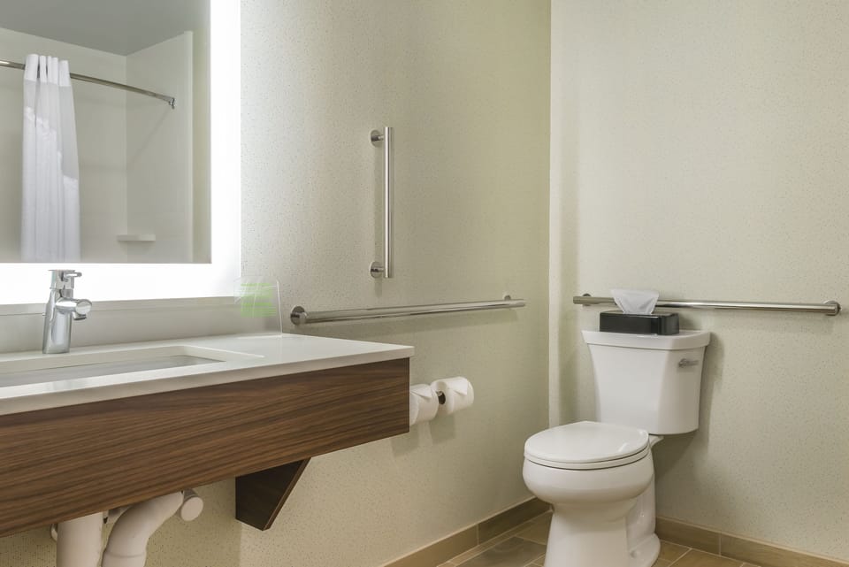 Combined shower/tub, free toiletries, hair dryer, towels