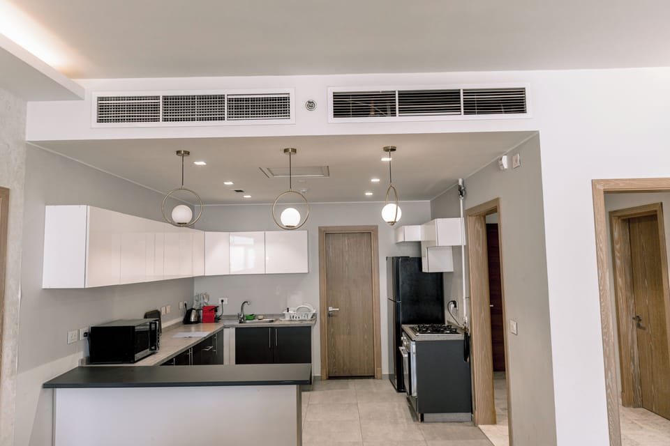 Full-size fridge, microwave, oven, stovetop
