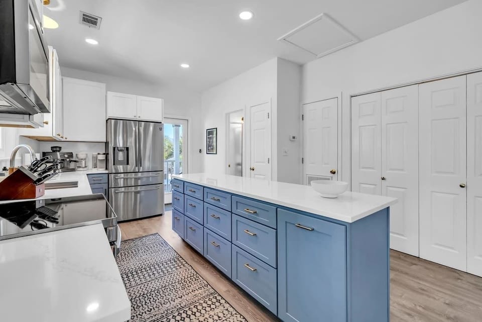 Fully stocked kitchen with large island