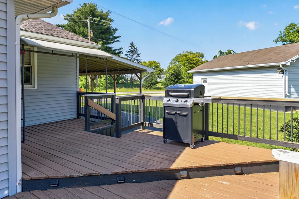 Outdoor grill on the wooden deck