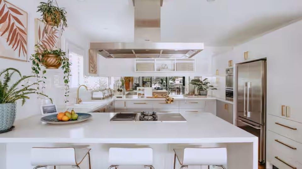 Bright kitchen with a spacious island for shared meals