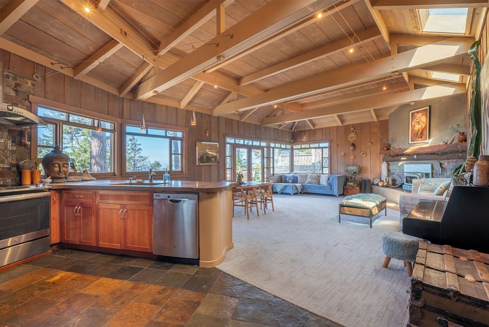 The kitchen and living room