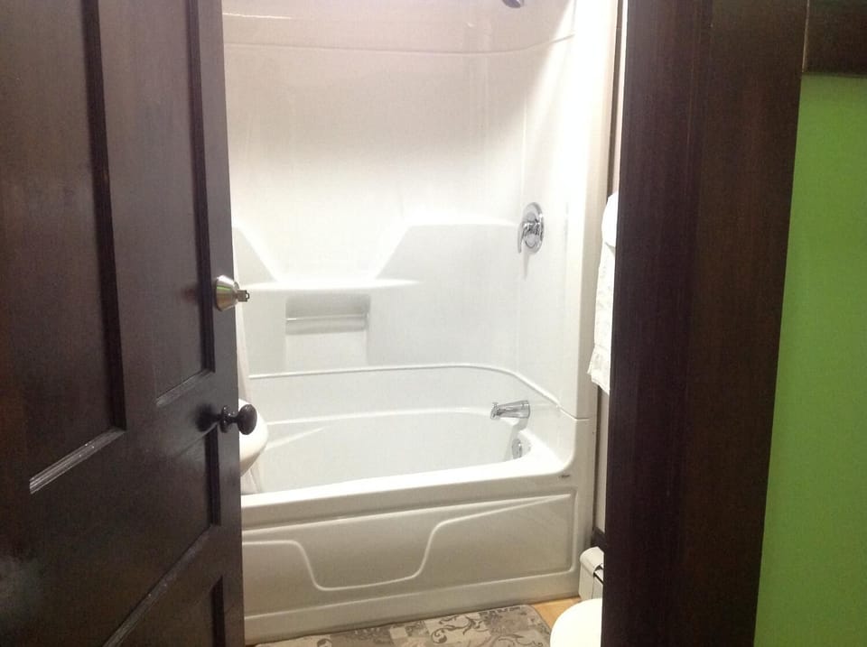 Combined shower/tub, hair dryer, towels