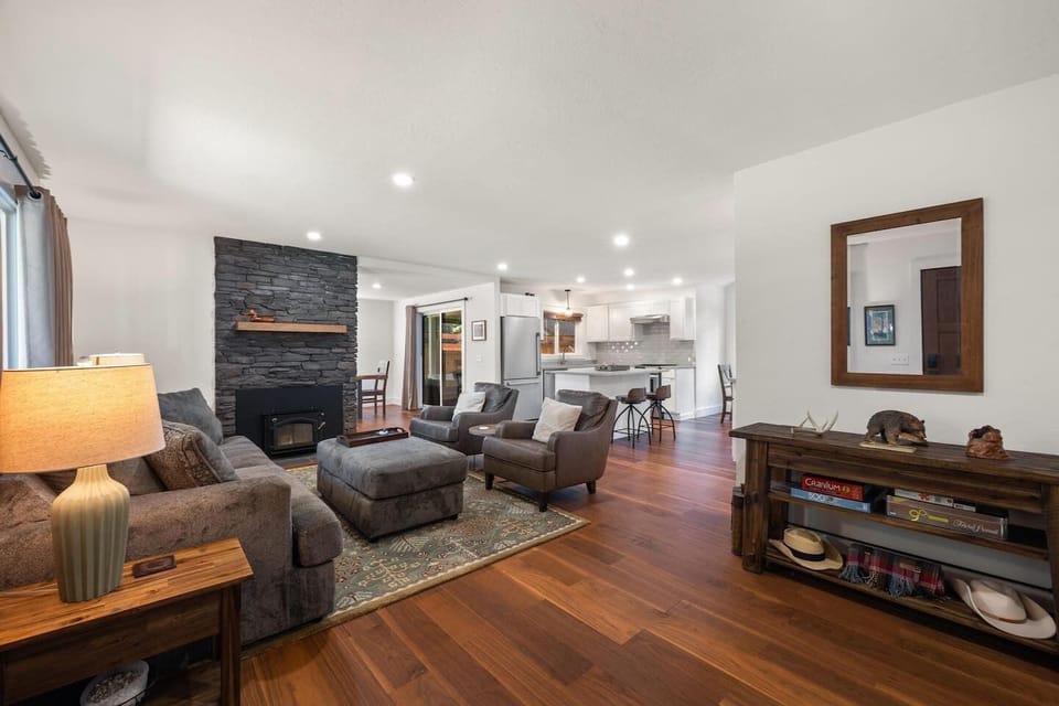 Bright main living area with couch and comfortable seating.