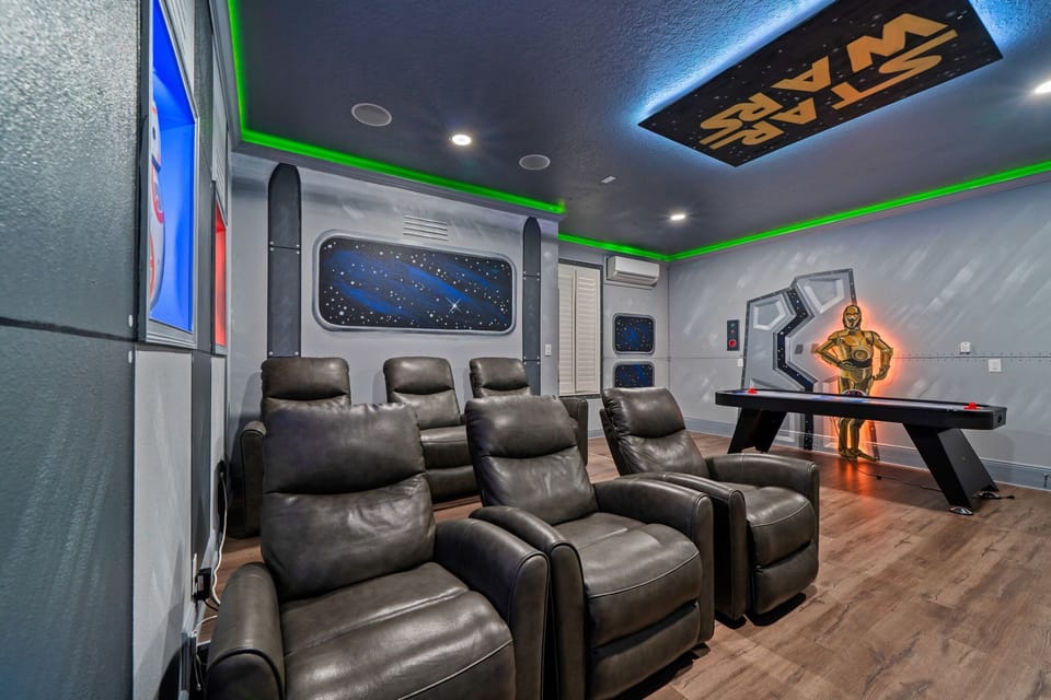 A dedicated in-home movie theater designed for unforgettable movie nights, rest days, and winding down together after a full day of adventure.