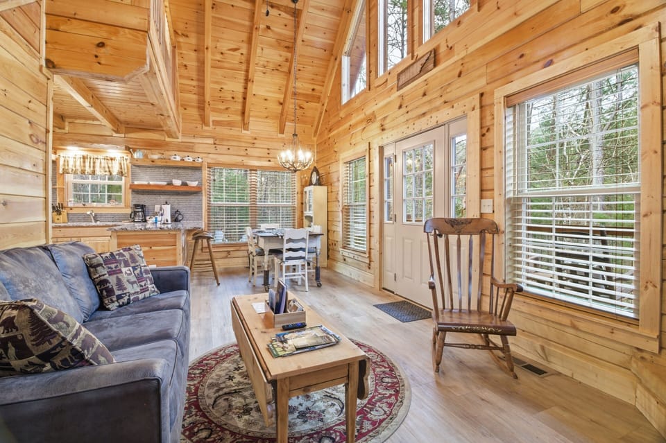 Cozy living area with warm fire pit ambiance