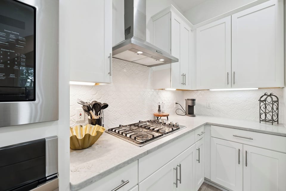 Modern stainless appliances and everything you need for home-cooked meals