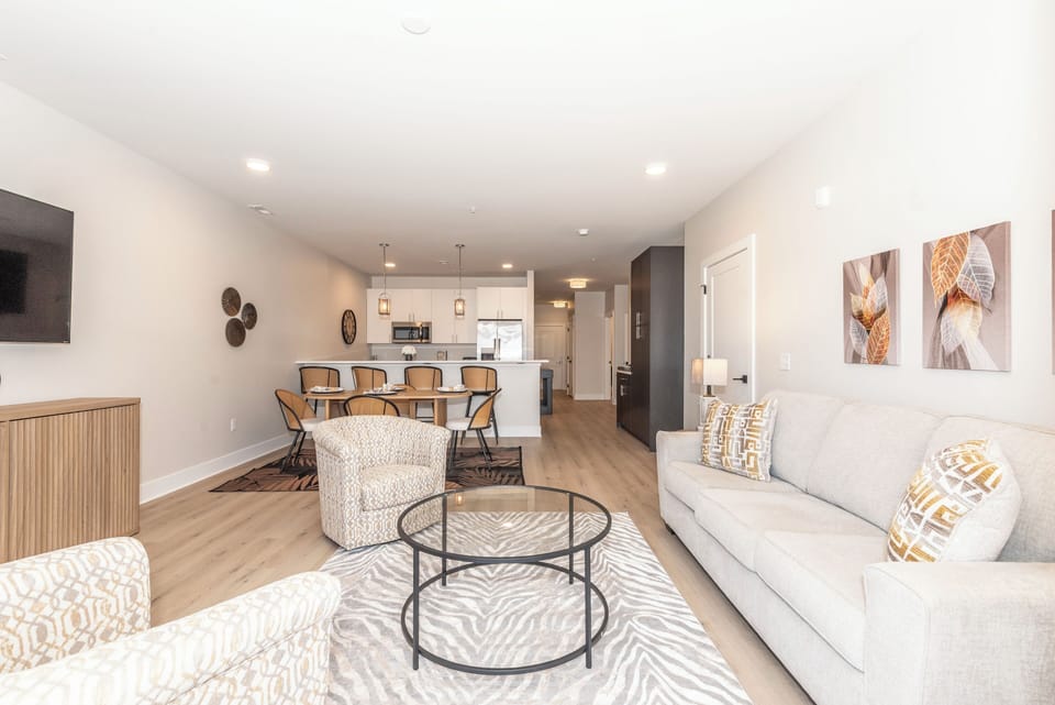 Spacious living room with muted colors for relaxing