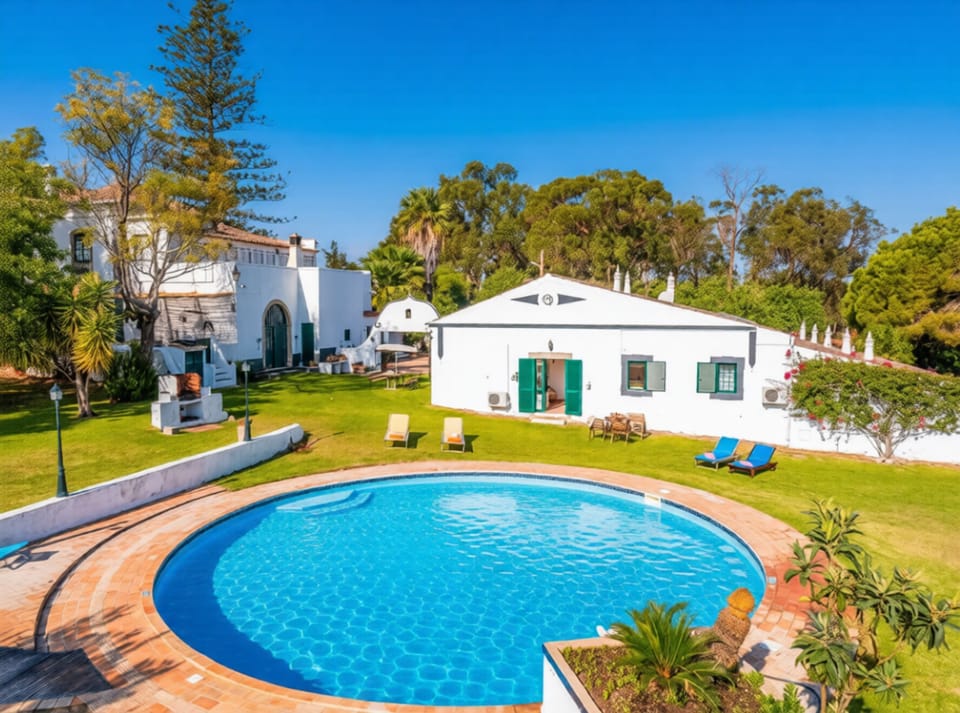 Swimming pool with sunlougers