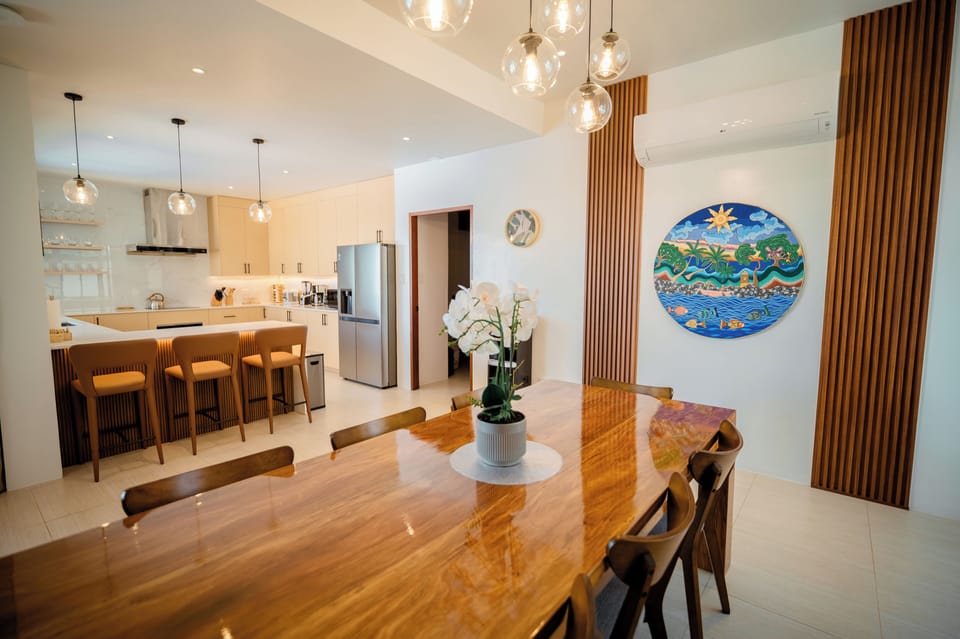Dining table with a kitchen view