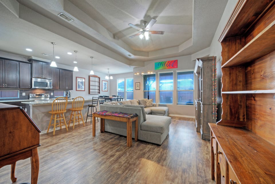 Seamless flow between the kitchen, dining, and main living areas.