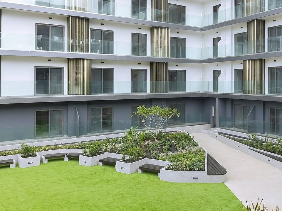Seating area in communal garden