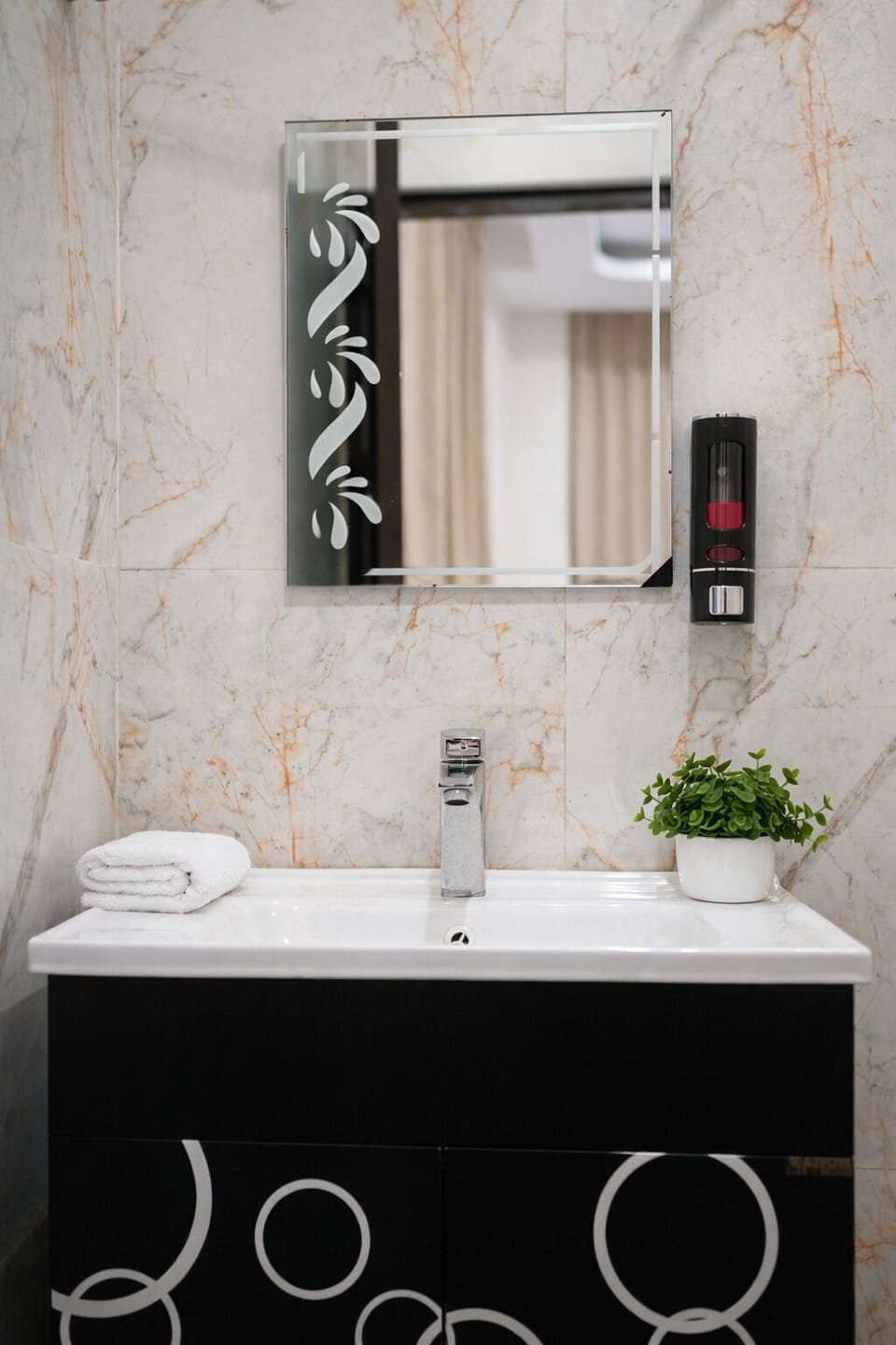 Shower, slippers, towels, soap