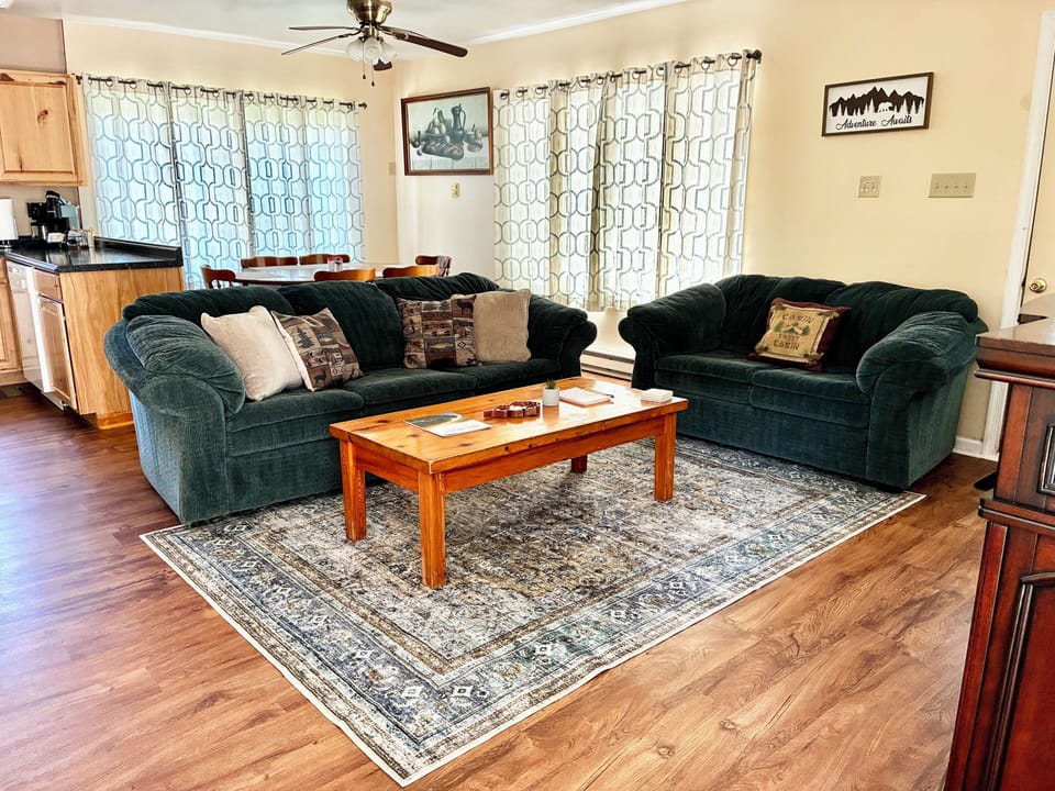 Relax after a day of adventure with Roku TV, books, games, and comfy seating.