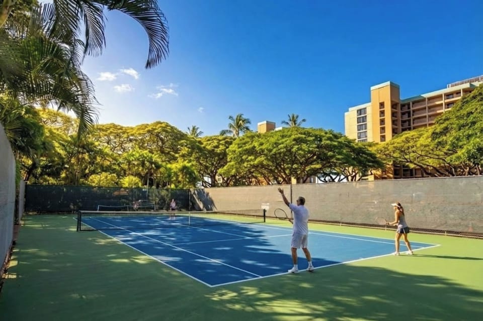The tennis courts are the perfect place to fit in some outdoor activity on your vacation!