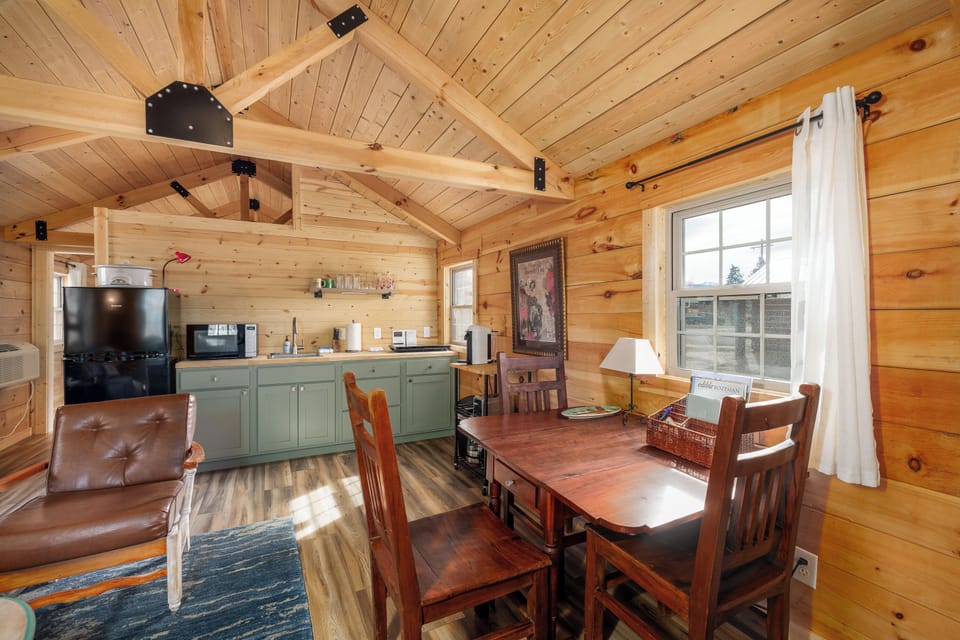 Dining table with seating for 3.