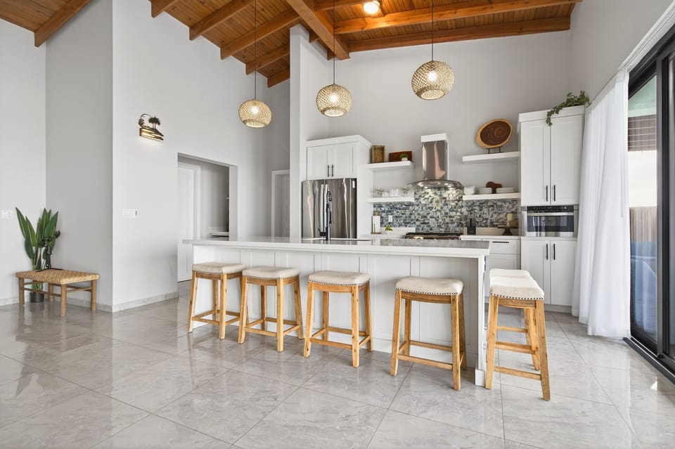 Modern kitchen with great views to cook and eat in.