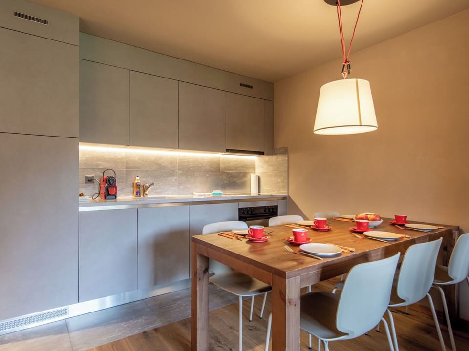 Furniture, Kitchen, Interior Design, Flooring, Wall, Kitchen Appliance, Countertop, Wood, Floor, Ceiling