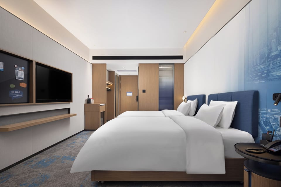 2 Twin Beds Guest Room | Desk, laptop workspace, soundproofing, iron/ironing board