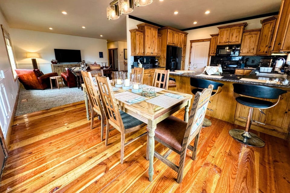 Gather around the dining table for food, conversation, and fun.