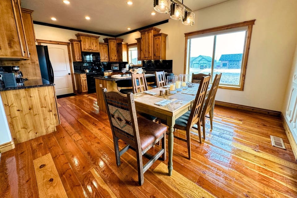 Gather around the dining table for food, conversation, and fun.